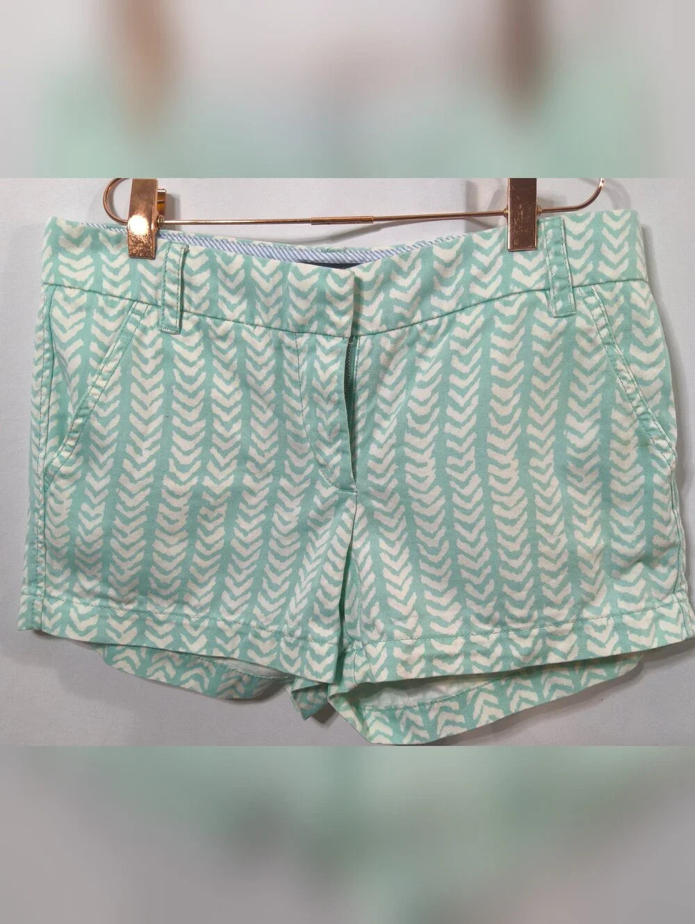 J. Crew Mint and White Patterned Chino Shorts